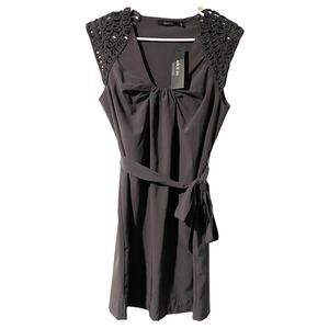 NEW Ark & Co. Crochet Trim Charcoal Gray Mini Dress Medium Lightweight Twee